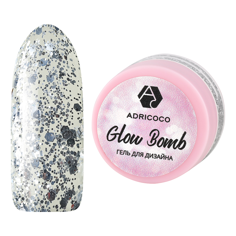 

Гель для дизайна ногтей Adricoco Glow Bomb №06 Серебряный лед 5 мл, Разноцветный