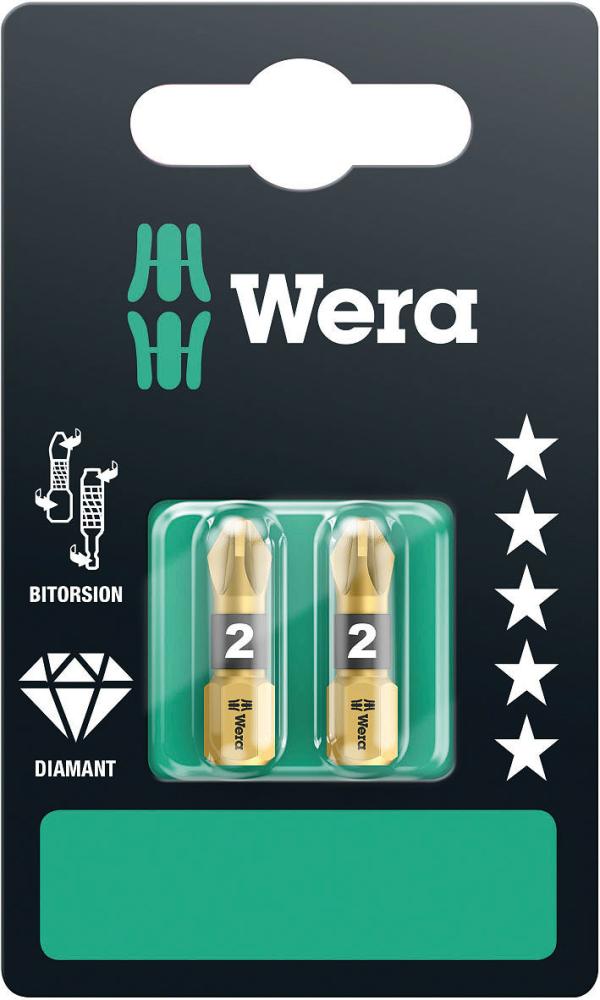 фото Wera 851/2 bdc ph sb бита биторсионная, хвостовик 1/4 c 6.3, 2 шт, pz 2 x 25 мм, с де