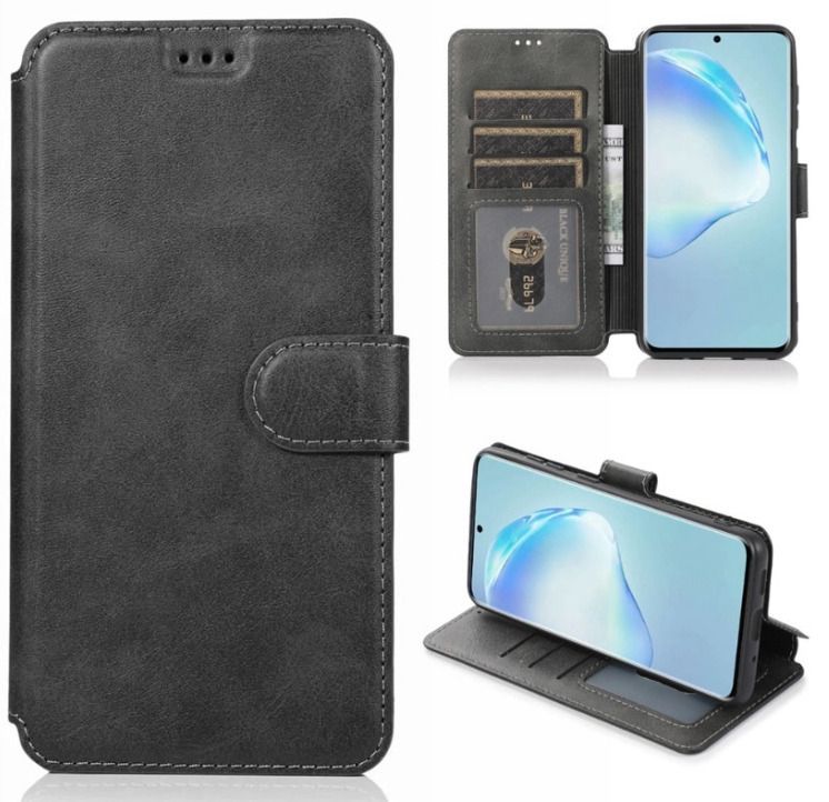 

Чехол книжка для Samsung Galaxy S21 FE кожаный черный с магнитной застежкой