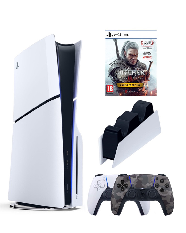 

Игровая приставка Sony Playstation 5 Slim 1 Tb+2-ой геймпад(Camo)+ЗУ+Ведьмак 3
