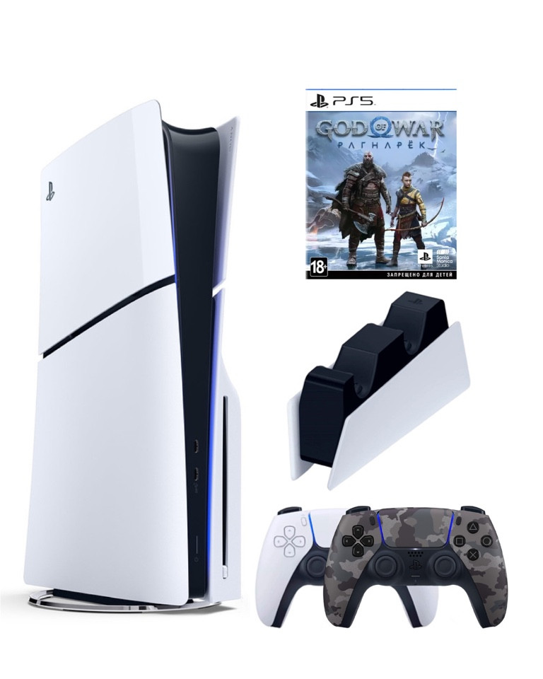

Игровая приставка Sony Playstation 5 Slim 1 Tb+2-ой геймпад(Camo)+ЗУ+God of War