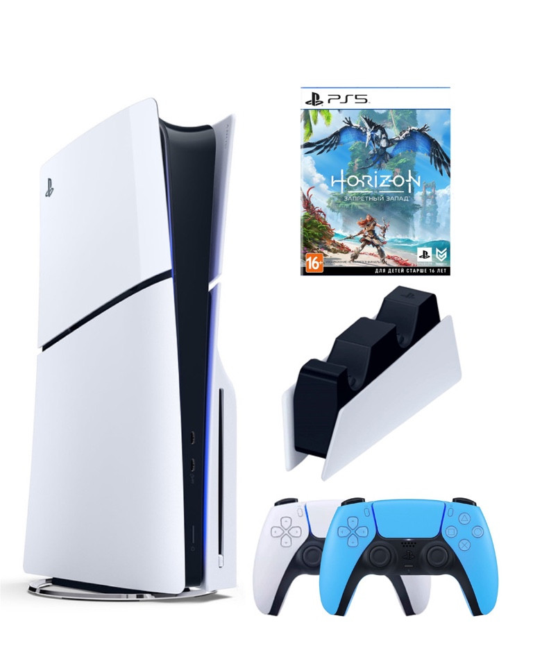 

Игровая приставка Sony Playstation 5 Slim 1 Tb+2-ой геймпад(голубой)+ЗУ+Харайзен