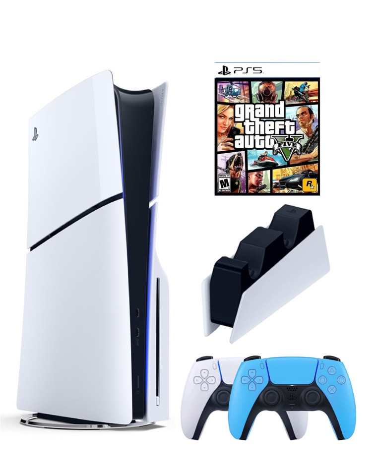 

Игровая приставка Sony Playstation 5 Slim 1 Tb+2-ой геймпад(голубой)+ЗУ+GTA 5