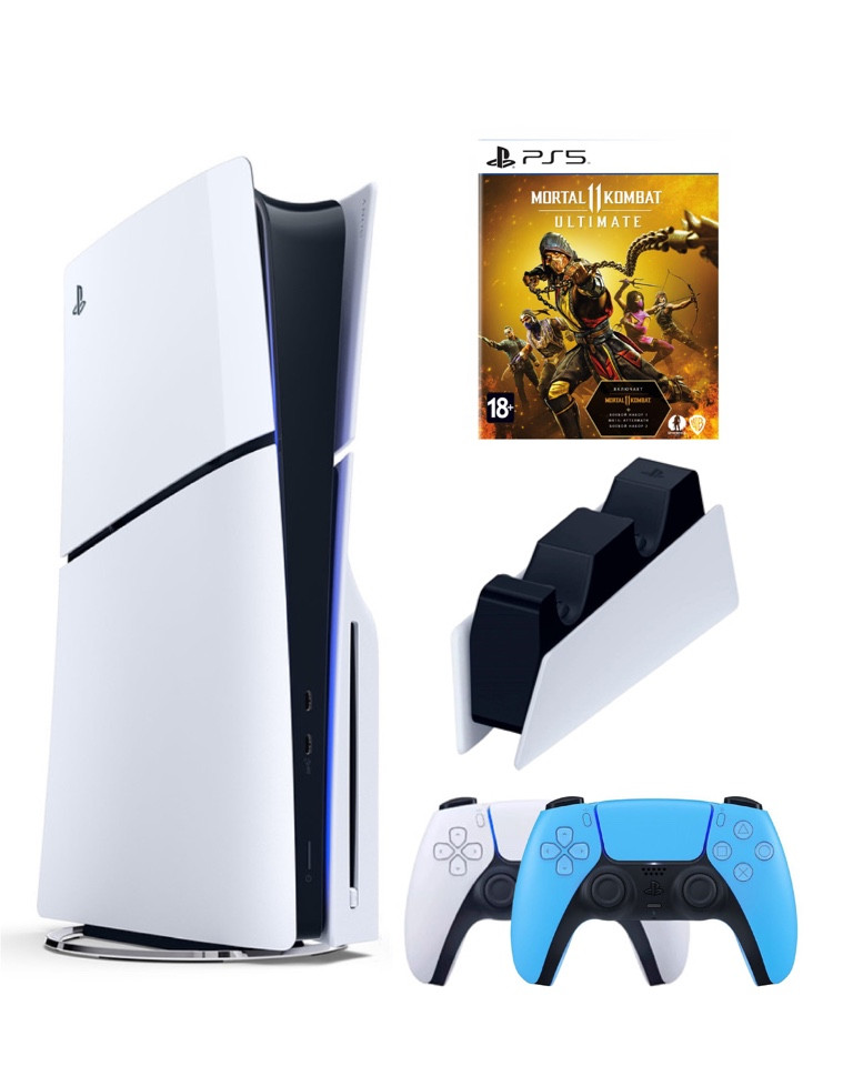 

Игровая приставка Sony Playstation 5 Slim 1 Tb+2-ой геймпад(голубой)+ЗУ+MK Ultimate