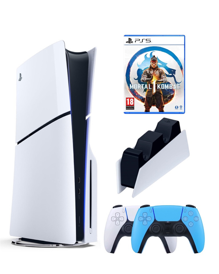 Игровая приставка Sony Playstation 5 Slim 1 Tb+2-ой геймпад(голубой)+ЗУ+Мортал 1 100069580686