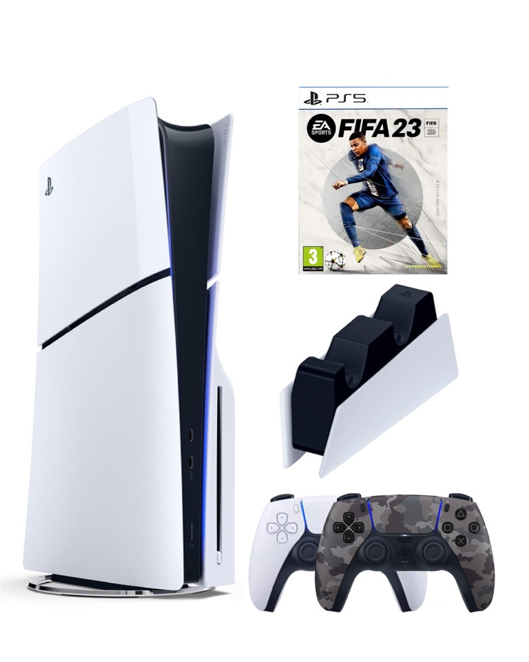 

Игровая приставка Sony Playstation 5 Slim 1 Tb+2-ой геймпад(Camo)+ЗУ+Fifa 23
