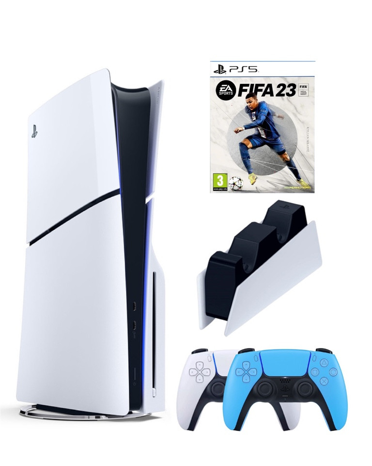 

Игровая приставка Sony Playstation 5 Slim 1 Tb+2-ой геймпад(голубой)+ЗУ+Fifa 23