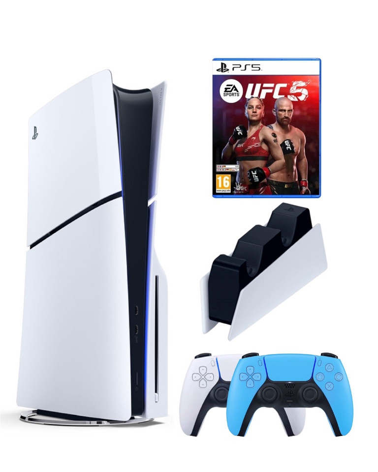 

Игровая приставка Sony Playstation 5 Slim 1 Tb+2-ой геймпад(голубой)+ЗУ+UFC5