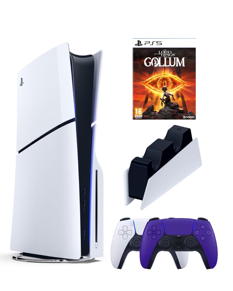 

Игровая приставка Sony Playstation 5 Slim 1 Tb+2-ой геймпад(пурпурный)+ЗУ+Gollum