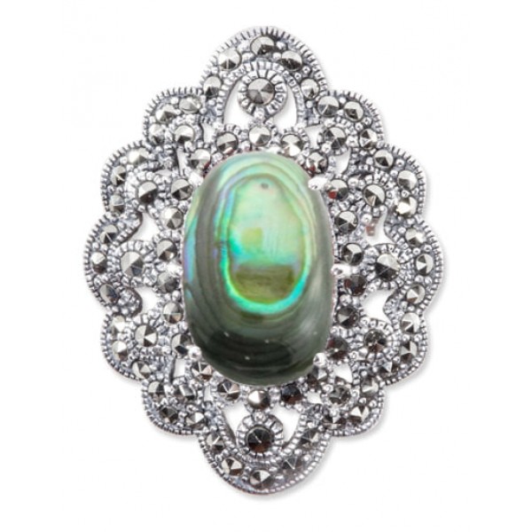 

Брошь из серебра с марказитом/перламутром Марказит HB534, HB534_марказит, перламутр абалон