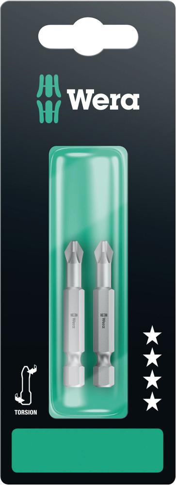 

Wera 851/4 TZ PH SB бита торсионная, хвостовик 1/4 E 6.3, 2 шт, PH 2 x 50 мм, с держат