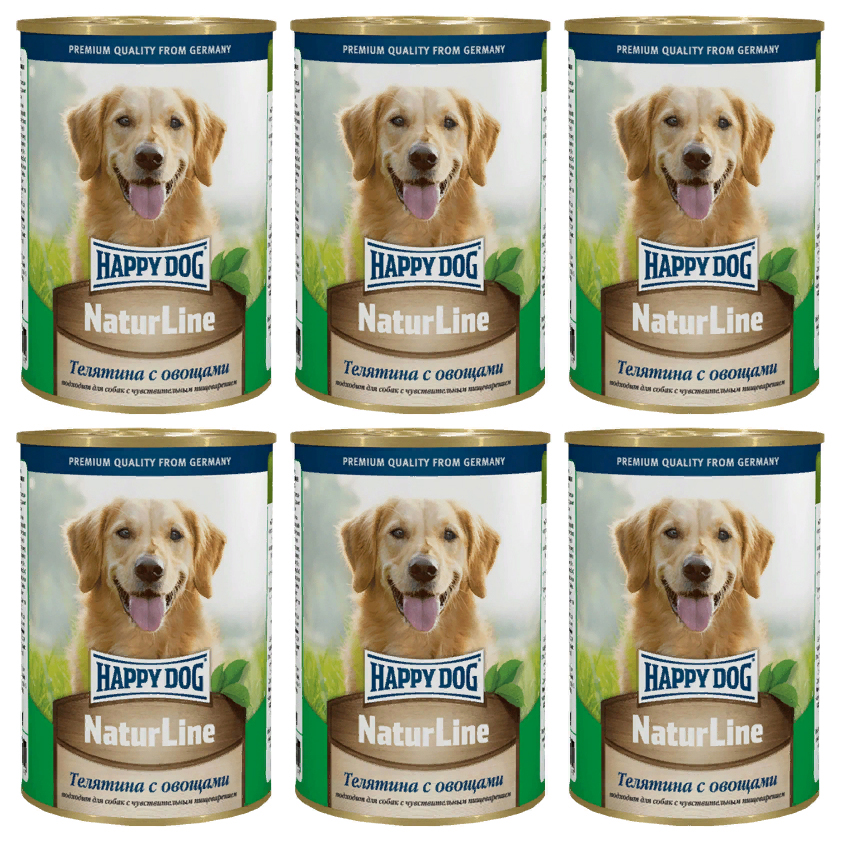 Консервы для собак Happy Dog, телятина, овощи, 6шт по 410г