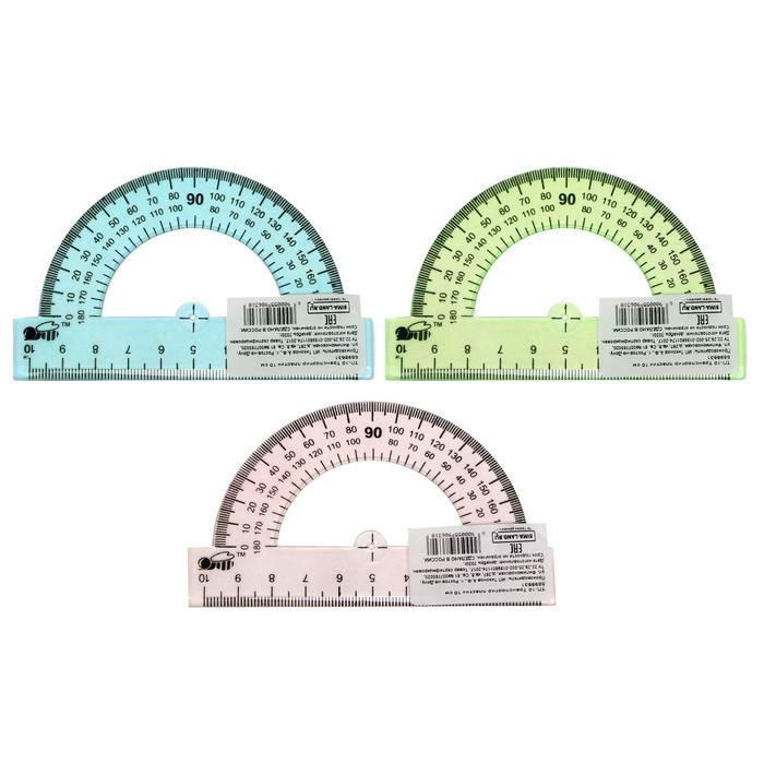 

Транспортир Calligrata Calligrata 180 град., 10 см, пластик, микс20 шт., Голубой;желтый;розовый