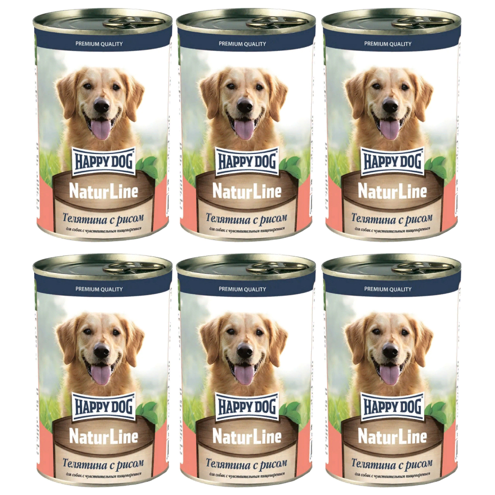

Консервы для собак Happy Dog, телятина, рис, 6шт по 410г