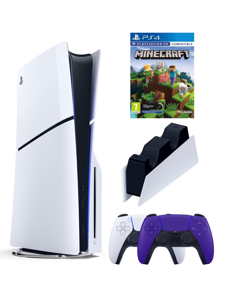 

Игровая приставка Sony Playstation 5 Slim 1 Tb+2-ой геймпад(пурпурный)+ЗУ+Майнкрафт