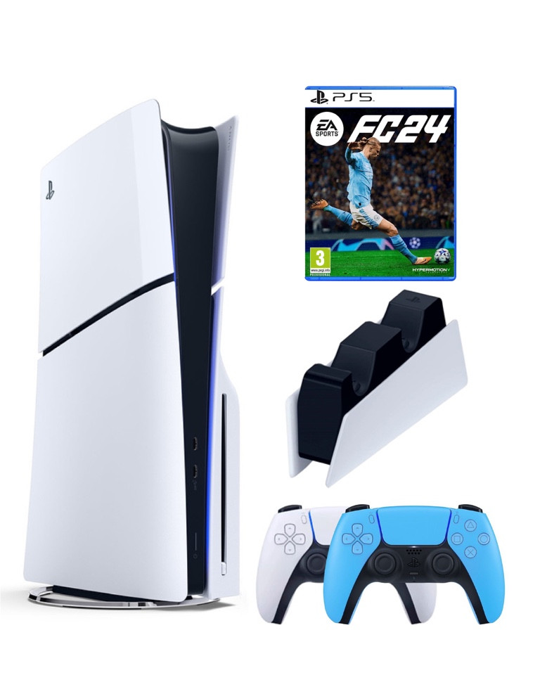 

Игровая приставка Sony Playstation 5 Slim 1 Tb+2-ой геймпад(голубой)+ЗУ+FC24