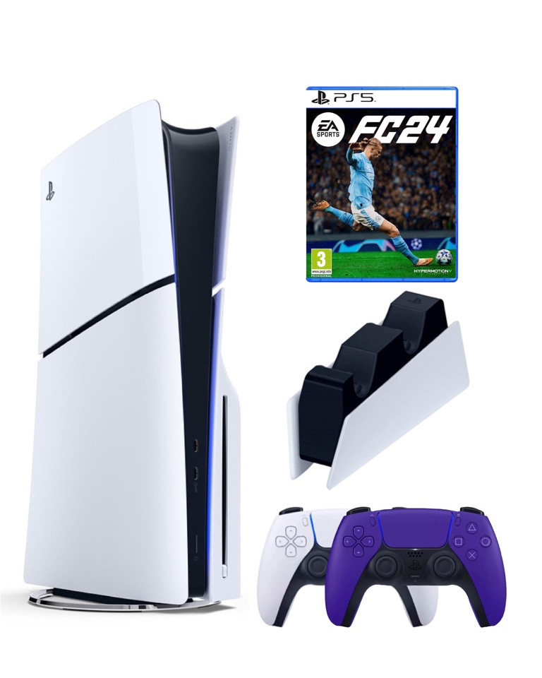 

Игровая приставка Sony Playstation 5 Slim 1 Tb+2-ой геймпад(пурпурный)+ЗУ+FC24