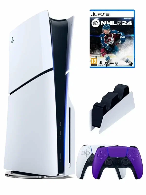 

Игровая приставка Sony PlayStation 5 Slim disc + 2-й геймпад(перпурный) + ЗУ +игра NHL24