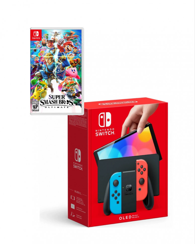 

Игровая приставка Nintendo Switch OLED (красно-синий)+Mario Smash Bros, Красный;синий