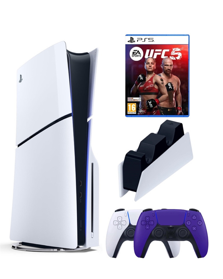 

Игровая приставка Sony Playstation 5 Slim 1 Tb+2-ой геймпад(пурпурный)+ЗУ+UFC5