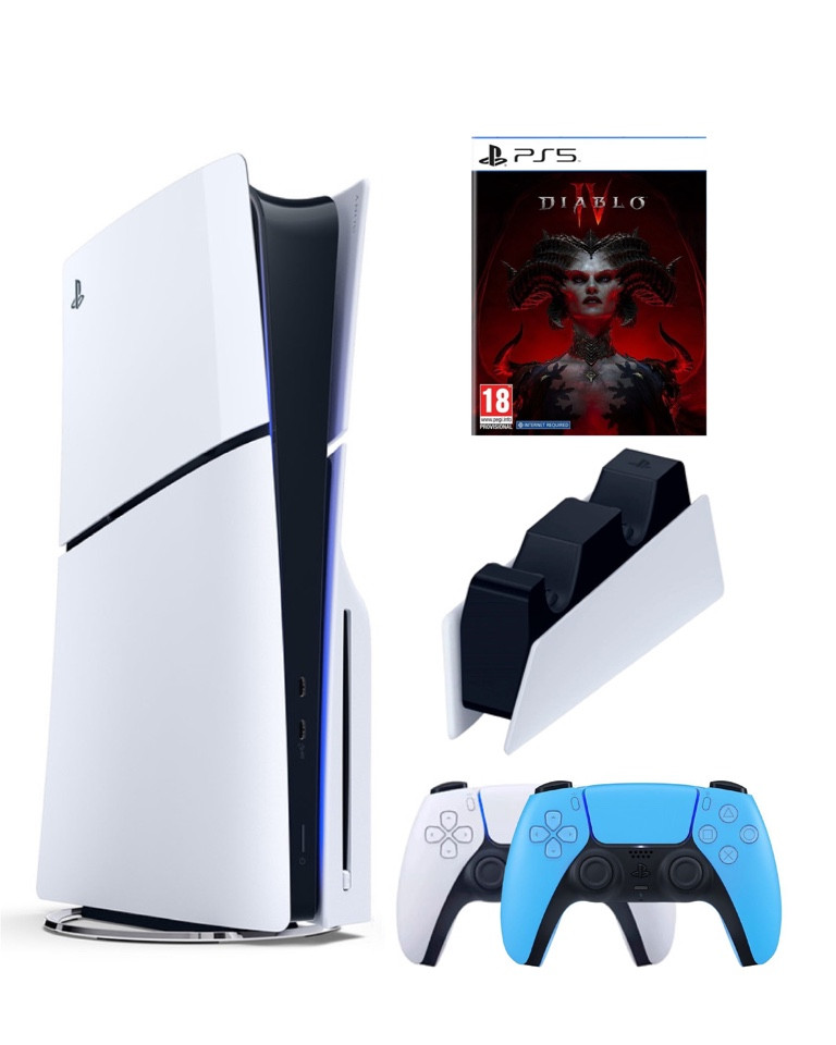 

Игровая приставка Sony Playstation 5 Slim 1 Tb+2-ой геймпад(голубой)+ЗУ+Diablo IV