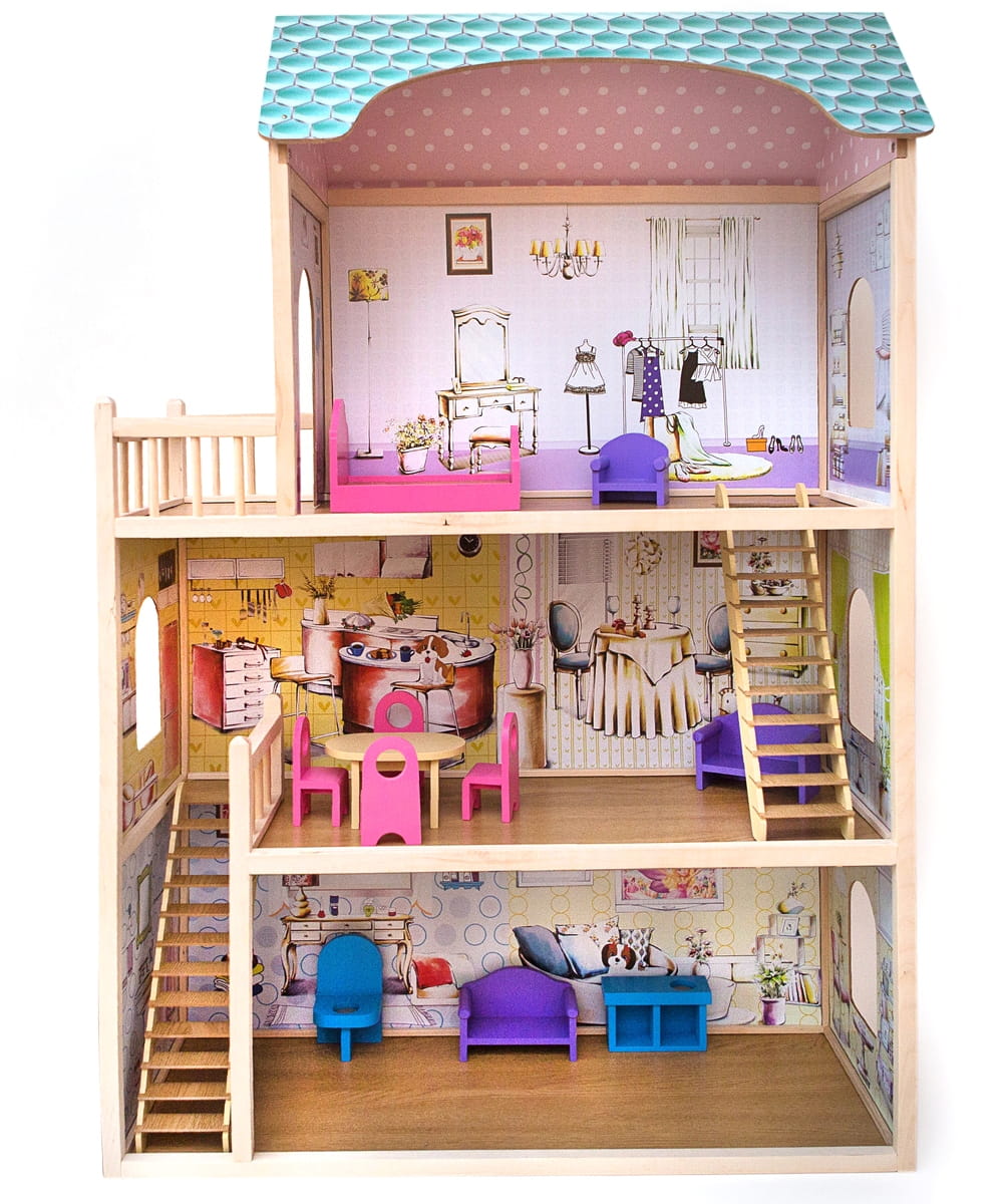 фото Деревянный кукольный домик с мебелью dreamtoys алина