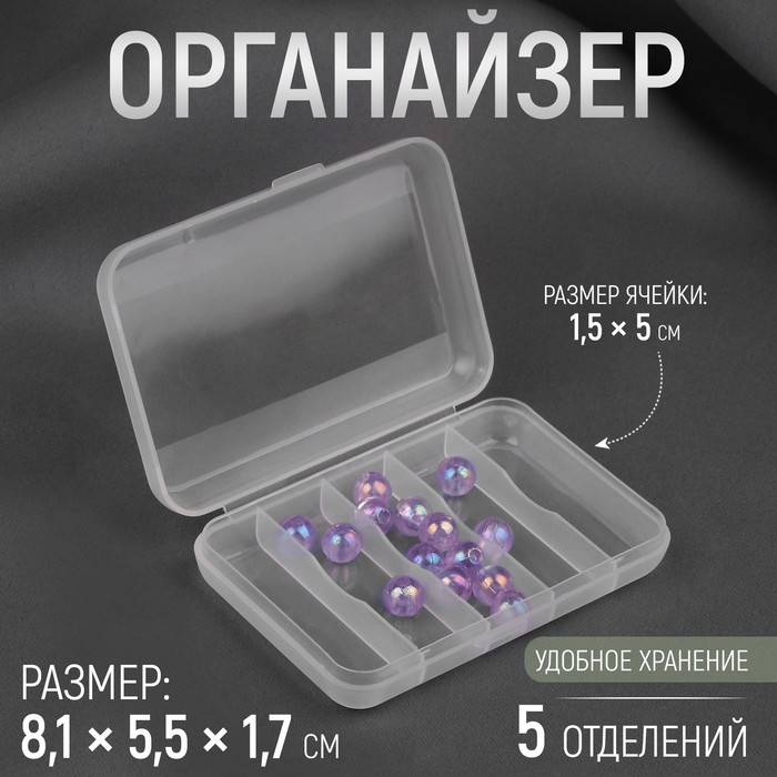 Органайзер для рукоделия, 5 отделений, 8,1 х 5,5 х 1,7 см, цвет прозрачный