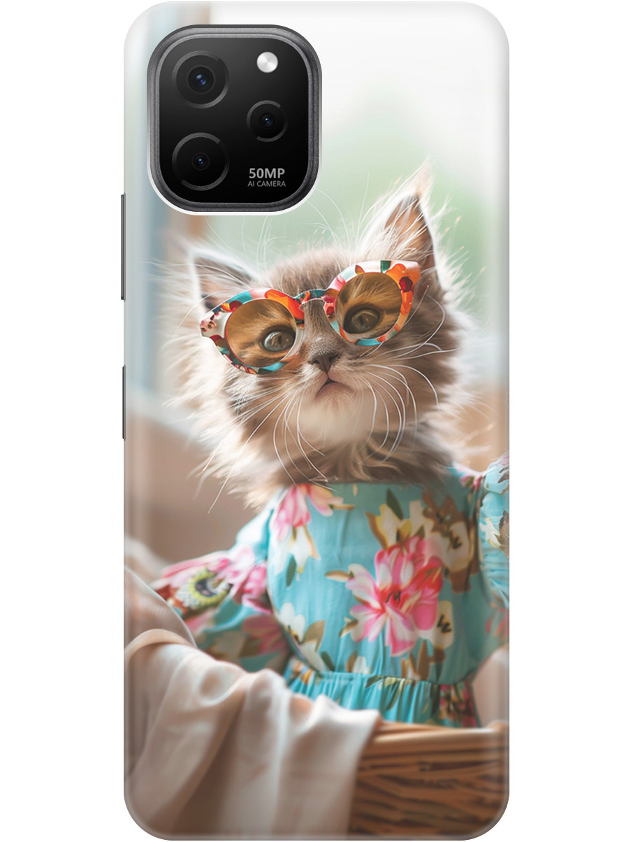 

Силиконовый чехол на Huawei nova Y61 с рисунком "Кошечка в голубом платье", Белый;голубой;серый, 20000447