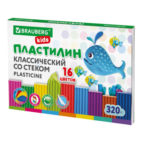 Пластилин Brauberg KIDS классический 16 цветов 320 г со стеком 106508