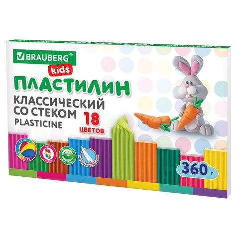 Пластилин Brauberg KIDS классический 18 цветов 360 г со стеком 106510 пластилин классический brauberg арт 106438 36 цв х 3 уп