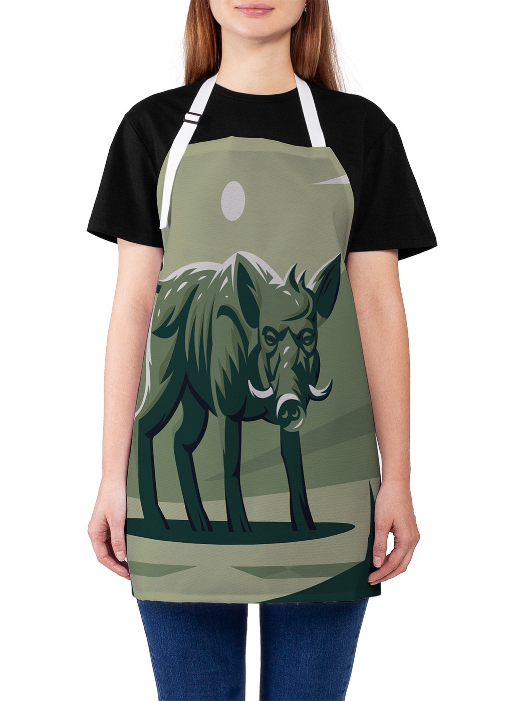 

Фартук женский JoyArty для готовки "Кабан возле гор", универсальный размер, Зеленый