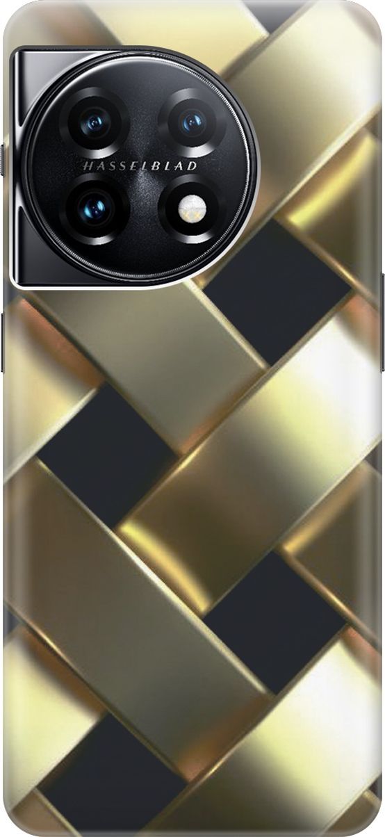 

Силиконовый чехол на OnePlus 11 с эффектом блеска "Золотистое плетение", Золотистый;черный, 159472