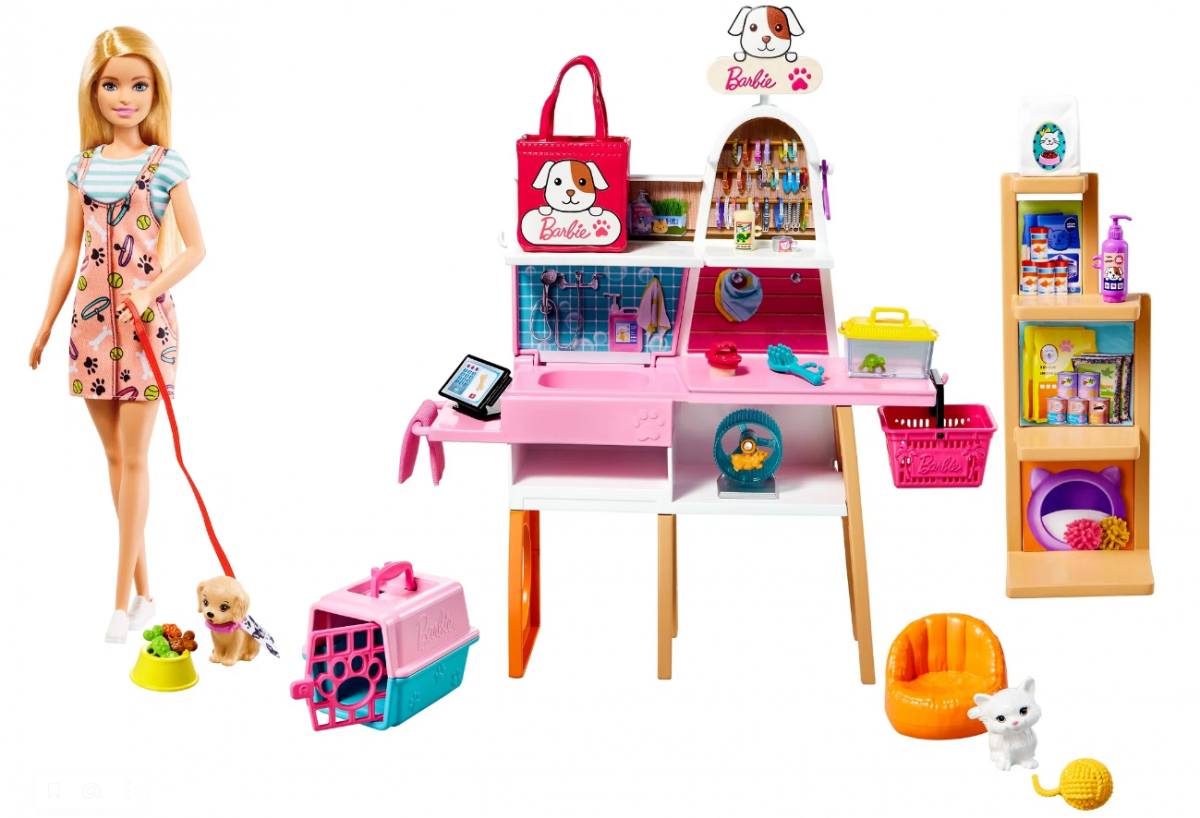 Набор IQchina Барби Зоомагазин с куклой, питомцами и аксессуарами конструктор розовая мечта зоомагазин 195 деталей в коробке