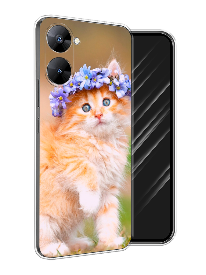 

Чехол Awog на Realme V30 5G/V30T 5G "Рыжий кот в венке", Коричневый;синий, 2513550-1