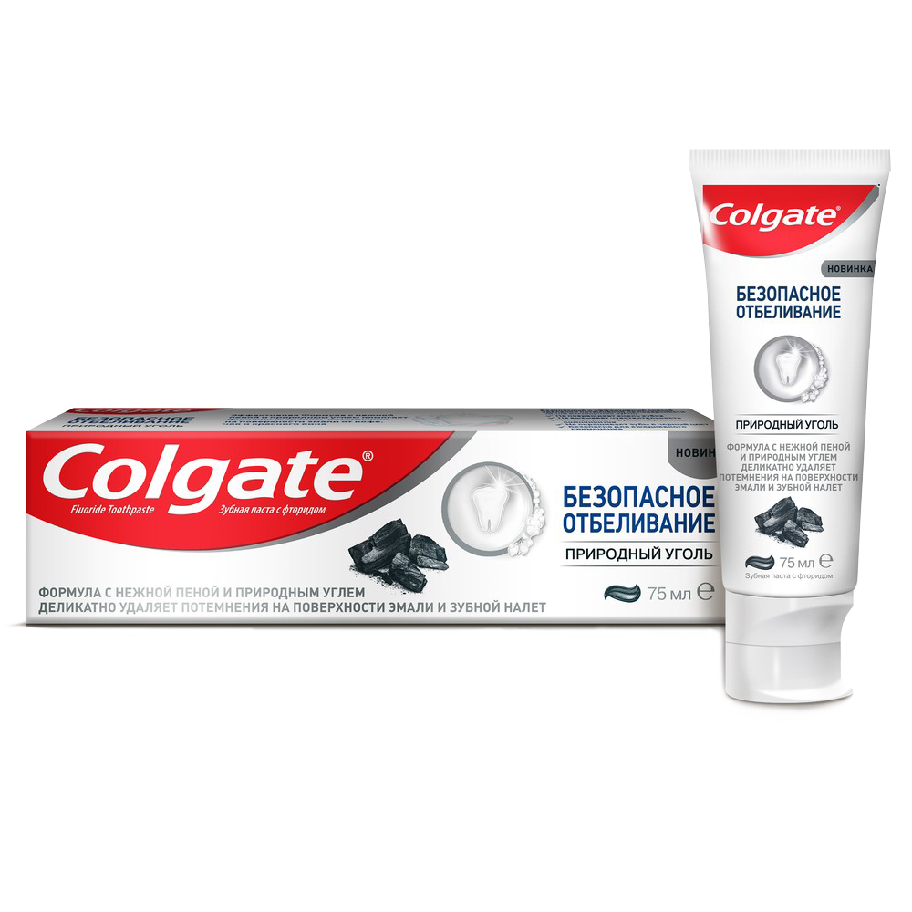 Зубная паста COLGATE Безопасное Отбеливание, Природный уголь, 75мл з паста сплат специаль черное дерево 75мл