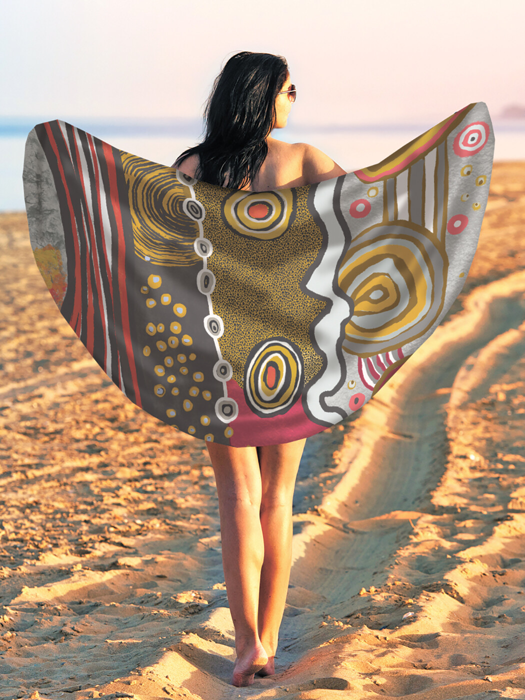 Парео и Пляжный коврик Африканская абстракция, трикотаж 150 см JoyArty. Цвет: разноцветный