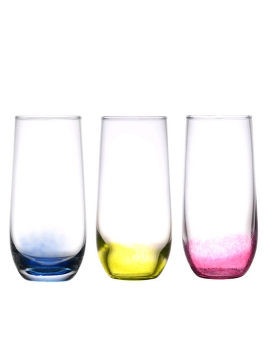 фото Набор стаканов для коктейля 3 штуки по 380 мл. цветное дно стекло visma
