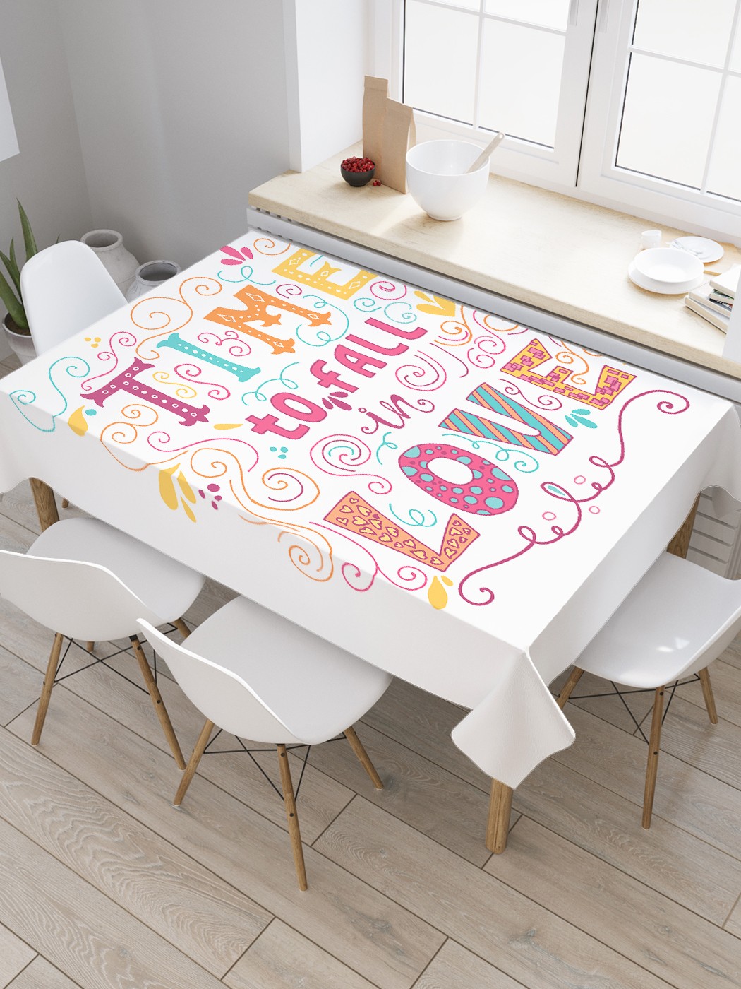 

Скатерть прямоугольная JoyArty "Время влюбиться" из оксфорда, 120x145 см, Белый, Время влюбиться