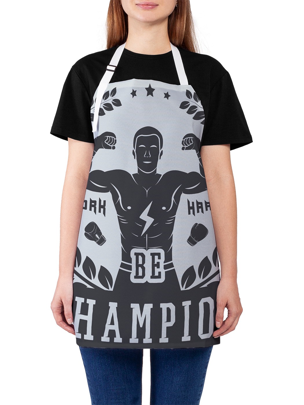

Фартук женский JoyArty для готовки "Сила чемпиона", универсальный размер, Серый