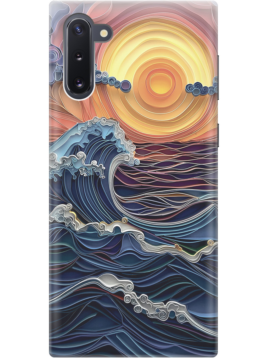 

Силиконовый чехол на Samsung Galaxy Note 10 с принтом "Волны на закате", Прозрачный;оранжевый;синий, 721799210