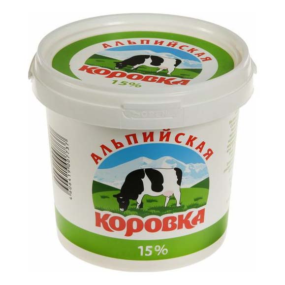 Сметанный продукт Альпийская Коровка 15 % 900 г