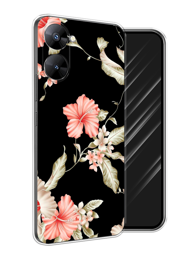 

Чехол Awog на Realme V30 5G/V30T 5G "Цветы на черном", Черный;розовый, 2513550-8
