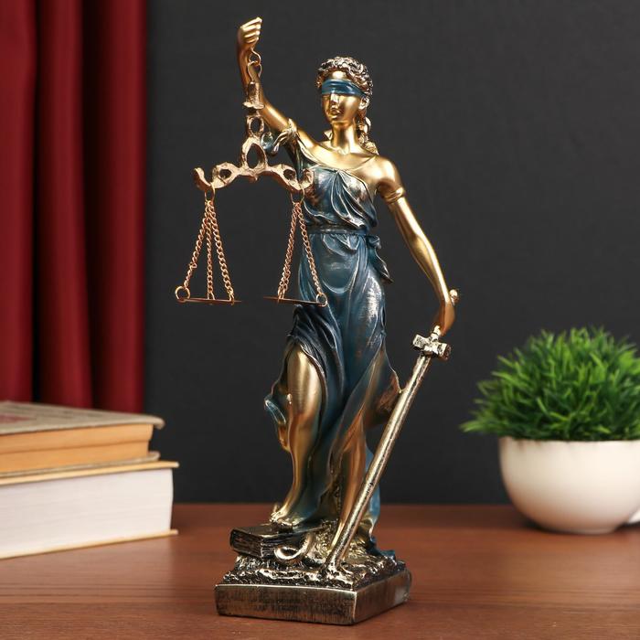 

Сувенир полистоун Богиня Фемида золотистый с синим 28х7х8 см, Синий;золотистый