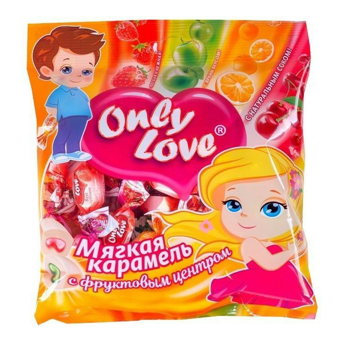 

Конфеты жевательные Only Love Мягкая карамель с фруктовым центром ассорти 1 кг