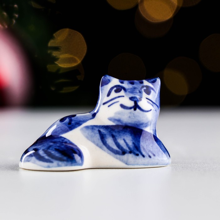 

Сувенир Кошечка, малый, гжель (2 шт), Белый;синий