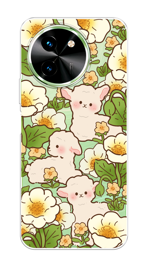

Чехол на Vivo T3x/Y38 5G "Овечки в цветах", Зеленый;бежевый, 2610750-1