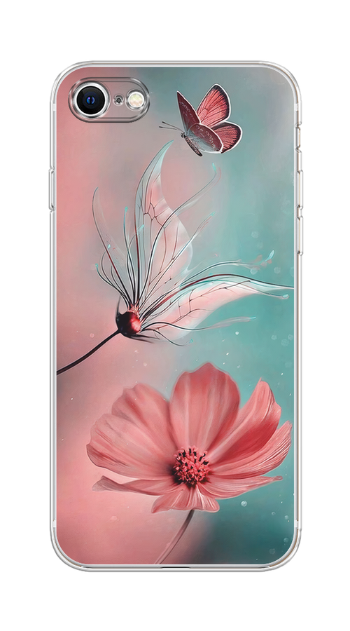 

Чехол на Apple iPhone 7/8/SE 2020/SE 2022 "Бабочка и цветок", Голубой;розовый, 10850-1