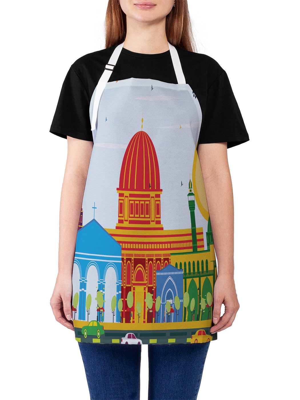 

Фартук женский JoyArty для готовки "Цветной Иерусалим", универсальный размер, Голубой
