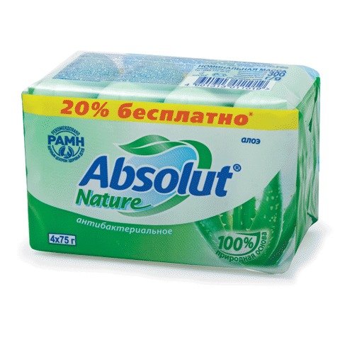 фото Мыло туалетное, absolut, "алоэ", антибактериальное, комплект 4 шт. х 75 г