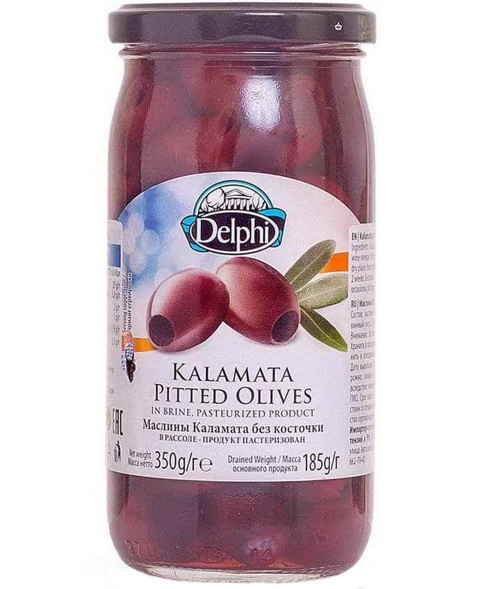 Маслины DELPHI  Каламата без косточки в рассоле 350г